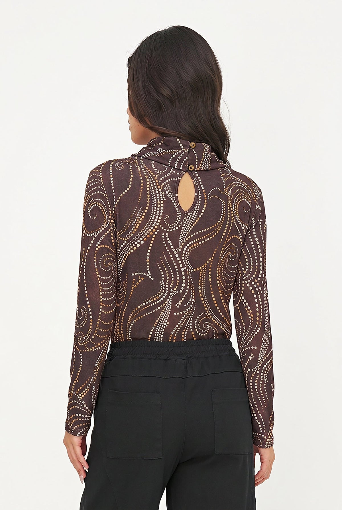 Women's Printed Knit Cowl-Neck Top with Long Sleeves