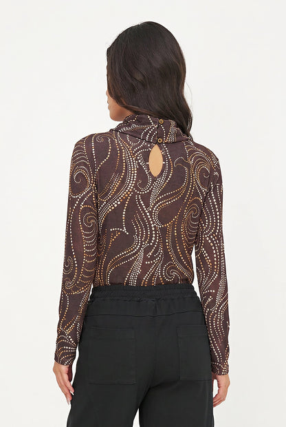 Women's Printed Knit Cowl-Neck Top with Long Sleeves