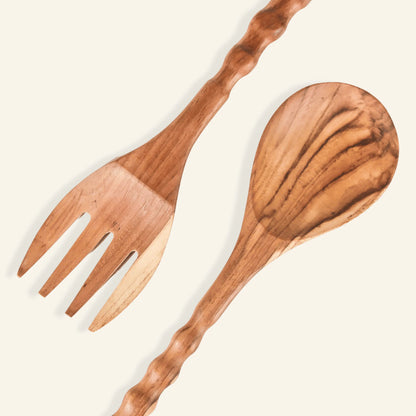 Ensemble fourchette et cuillère en bois