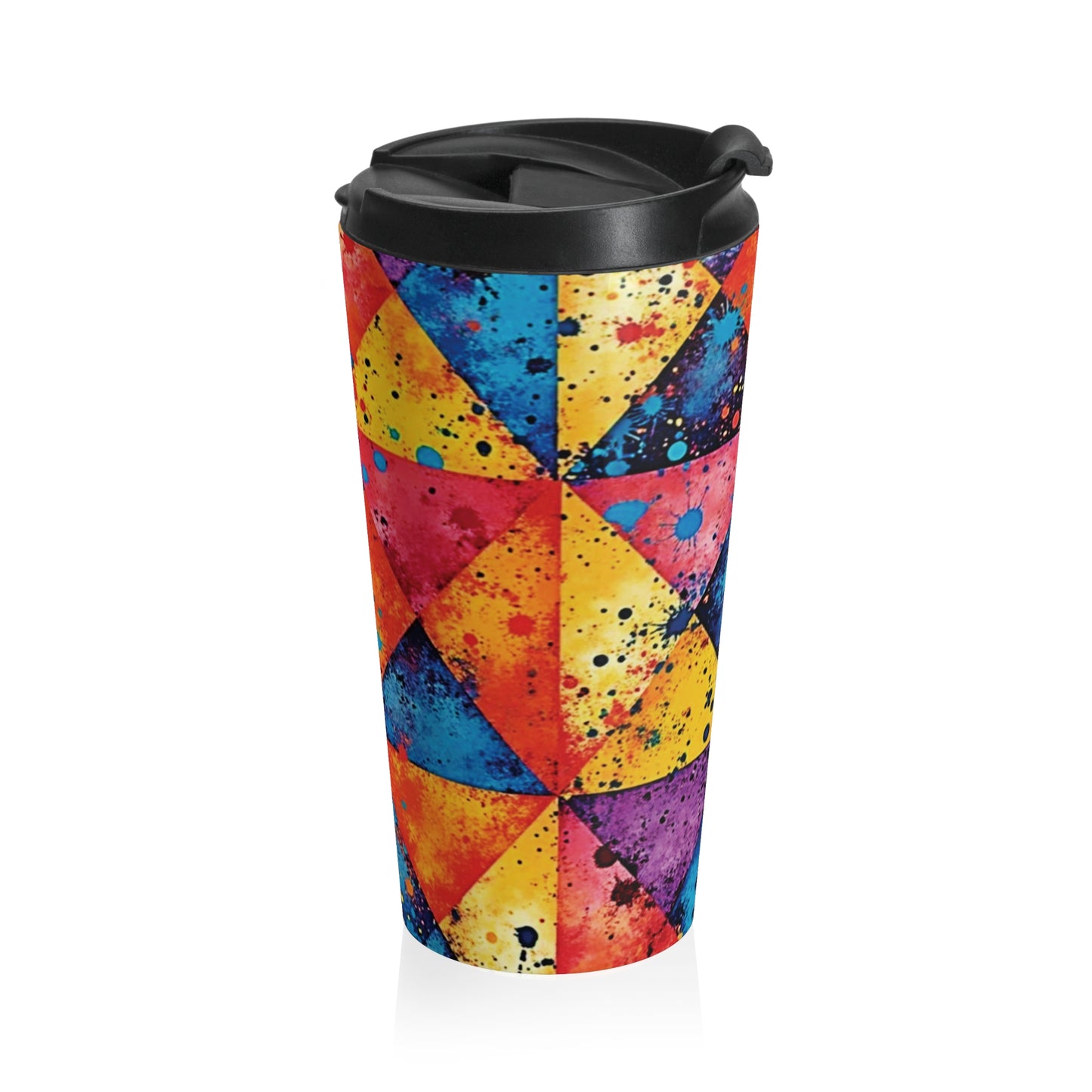 Colorful Geometric Splash Travel Mug — Stainless Steel Insulated Tumbler
