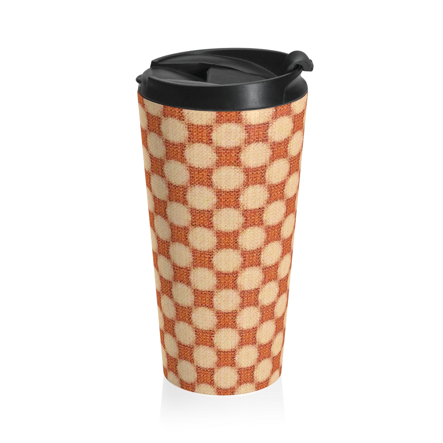 Checkerboard Retro Travel Mug — Vintage Orange Plaid Stainless Steel Tumbler