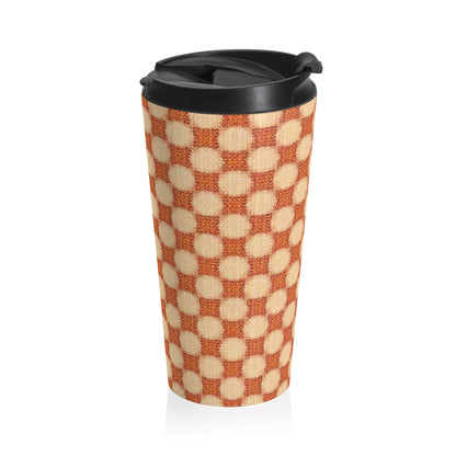 Checkerboard Retro Travel Mug — Vintage Orange Plaid Stainless Steel Tumbler