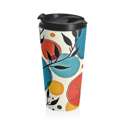 Colorful Leaf Pattern Stainless Steel Travel Mug | Floral Abstract Tumbler - AURABAGS SHOP