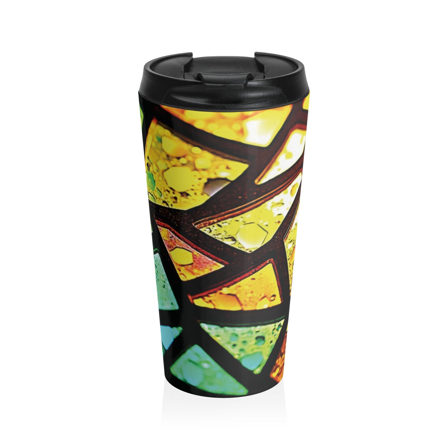 Stainless Steel Travel Mug — Rainbow Stained Glass Mosaic Insulated Tumbler