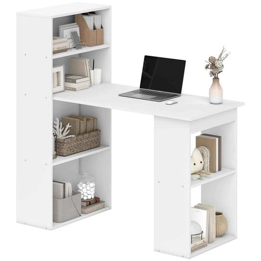 47-Inch Modern Computer Desk with Storage Shelves – White Home Office Writing Table (United States Delivery Only)
