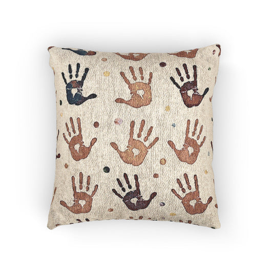 Handprint Pattern Woven Pillow | Boho Tribal Decorative Cushion