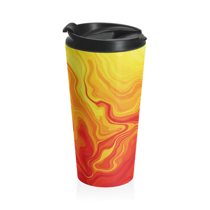 Sunset Swirl Stainless Steel Travel Mug — Insulated Orange & Yellow Marble Drink Tumbler