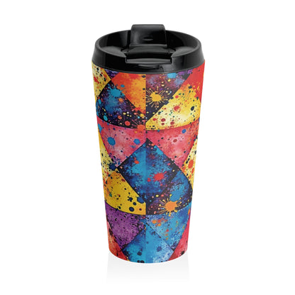 Colorful Geometric Splash Travel Mug — Stainless Steel Insulated Tumbler