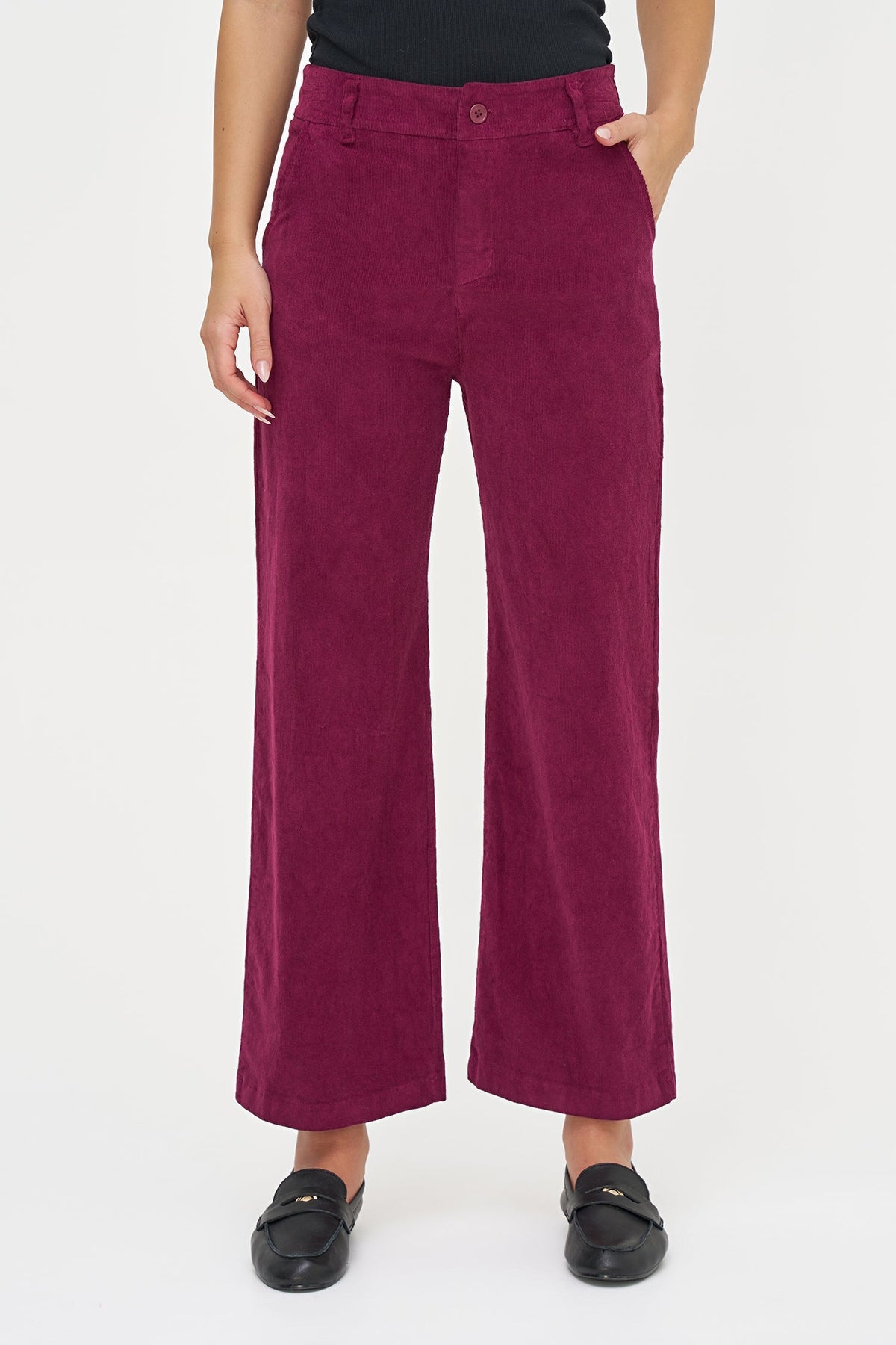 Women's Corduroy Zip-Up Bootcut Pants with Side Pockets