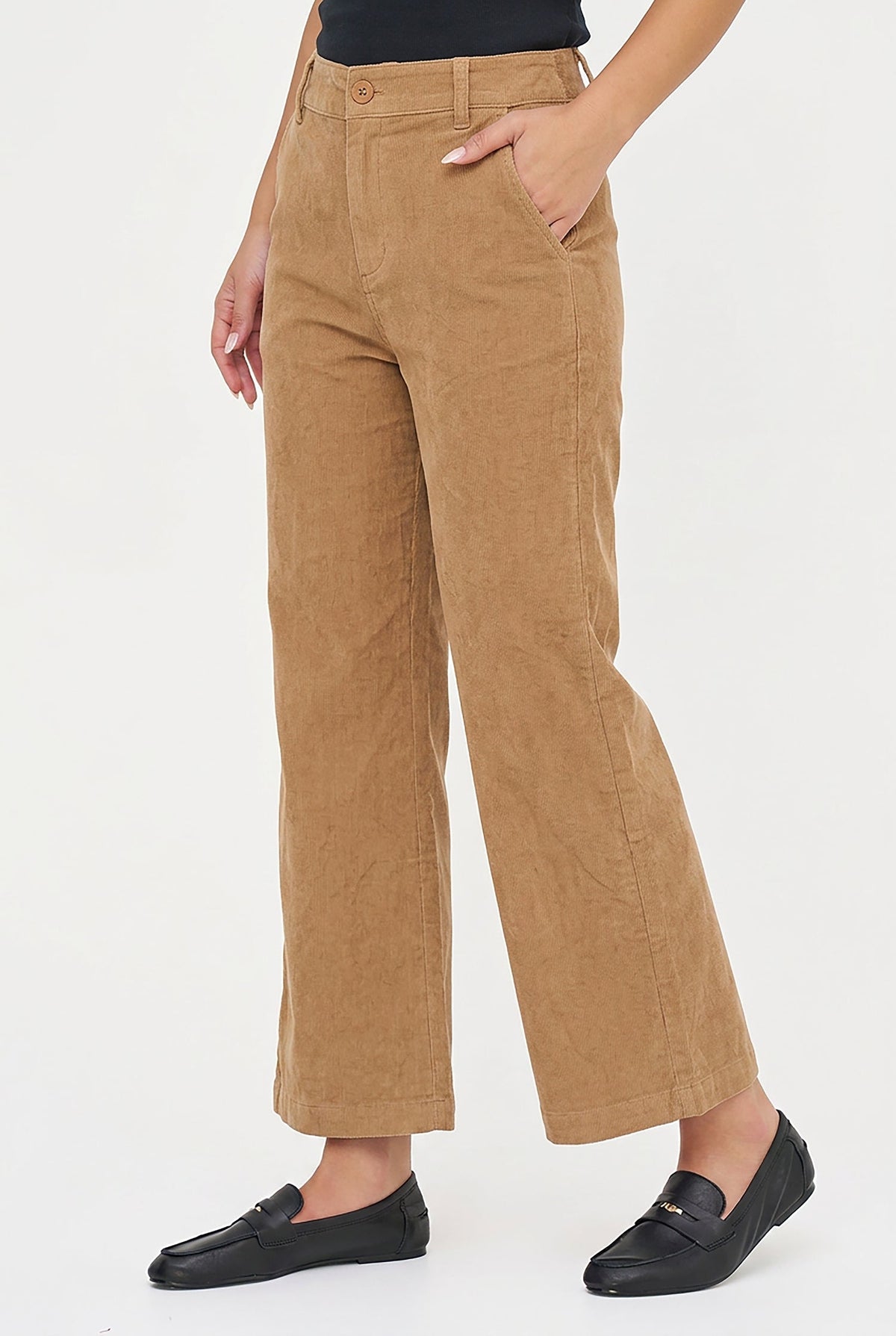 Women's Corduroy Zip-Up Bootcut Pants with Side Pockets