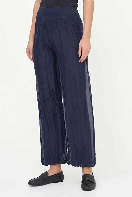 Women's Woven Pull-On Pant with a Jersey Waistband & a Bubble-Hem