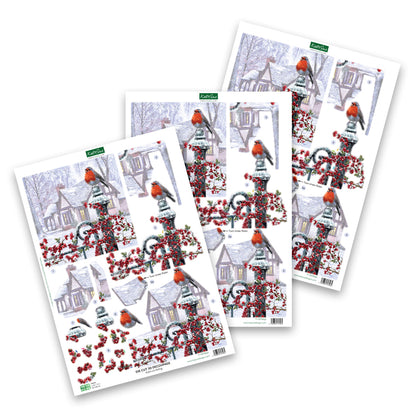 Die Cut Decoupage – Robin On Railing (Pack Of 3)