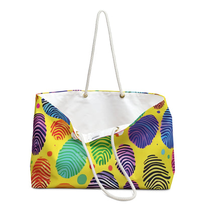 Rainbow Fingerprint Pattern Weekender Bag | Colorful Travel Tote | Busy Mom Gift