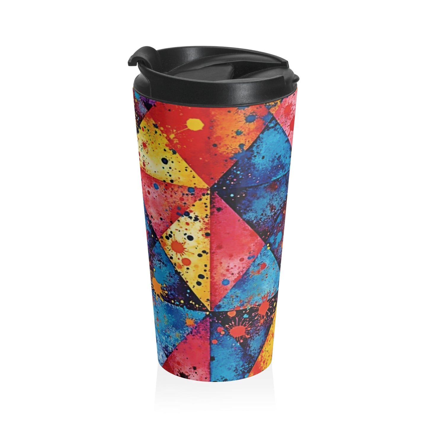 Colorful Geometric Splash Travel Mug — Stainless Steel Insulated Tumbler