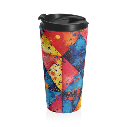 Colorful Geometric Splash Travel Mug — Stainless Steel Insulated Tumbler