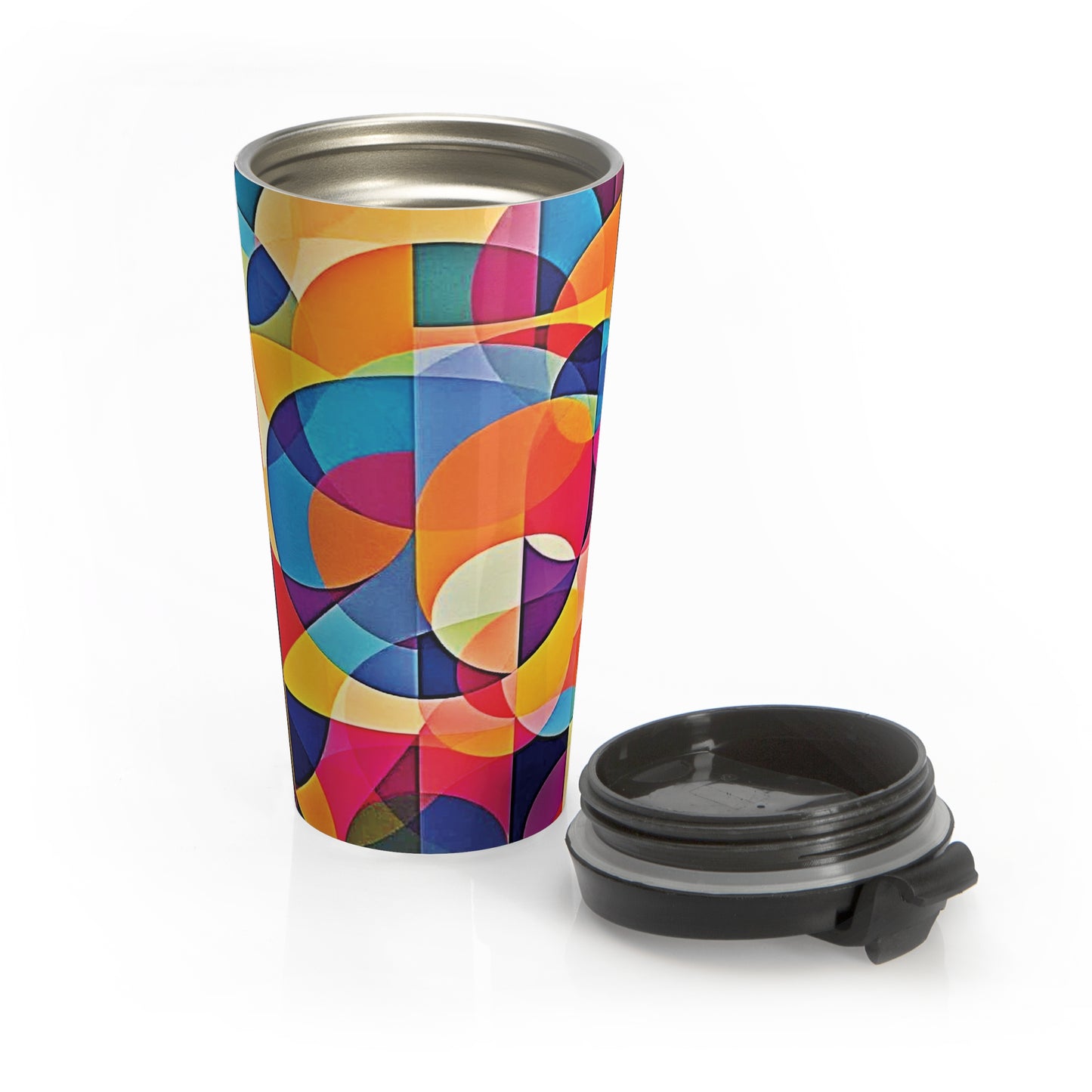 Colorful Geometric Stainless Steel Travel Mug — Modern Abstract Art Design