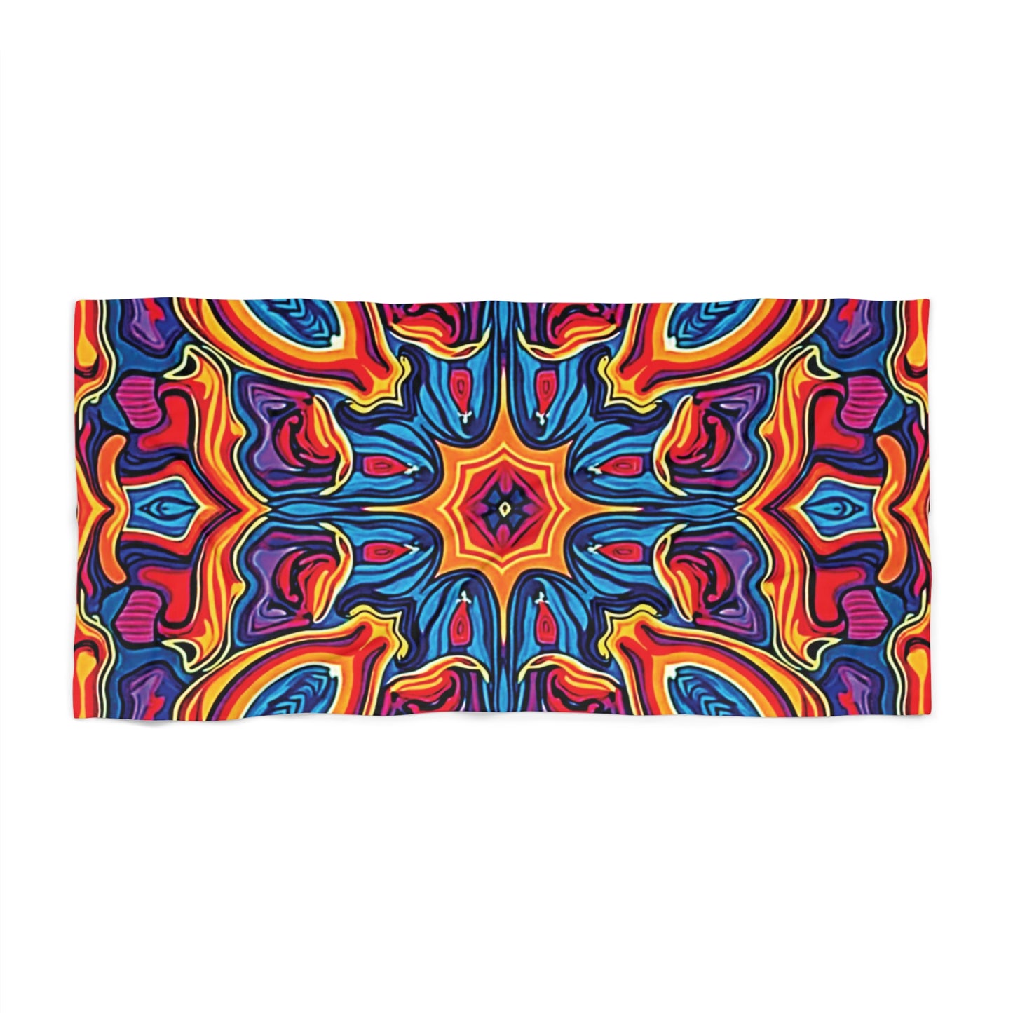 Vibrant Kaleidoscope Beach Towel — Colorful Retro Mandala Pattern