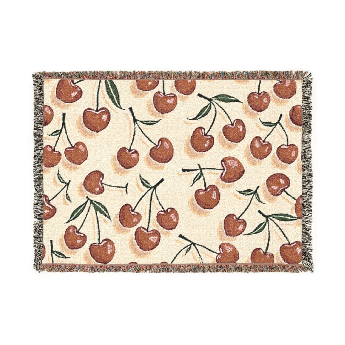 Cherry Pattern Woven Blanket — Retro Fruit Throw for Living Room & Bedroom
