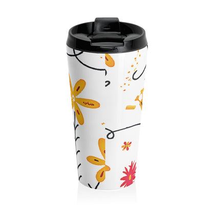 Floral Doodle Stainless Steel Travel Mug — Bright Hand-Drawn Flowers