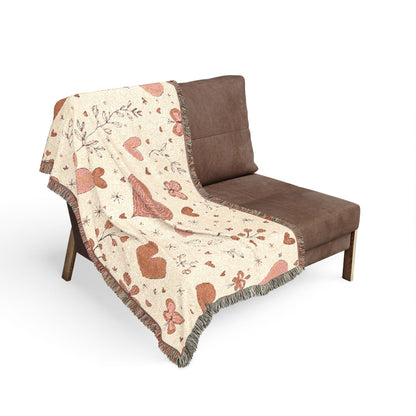 Heart Pattern Woven Blanket — Boho Floral Throw for Cozy Living & Valentine Gifts