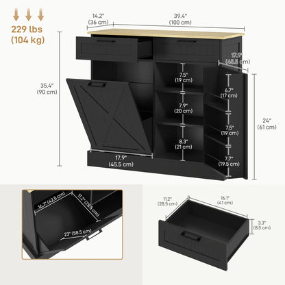 10-Gallon Tilt-Out Trash Cabinet – Hidden Garbage Bin Storage with 2 Drawers (United States & Canada Delivery Only)
