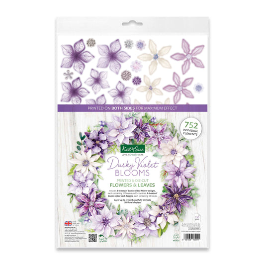 Dusky Violet Blooms, Die Cut Flowers & Leaves, 12 sheets
