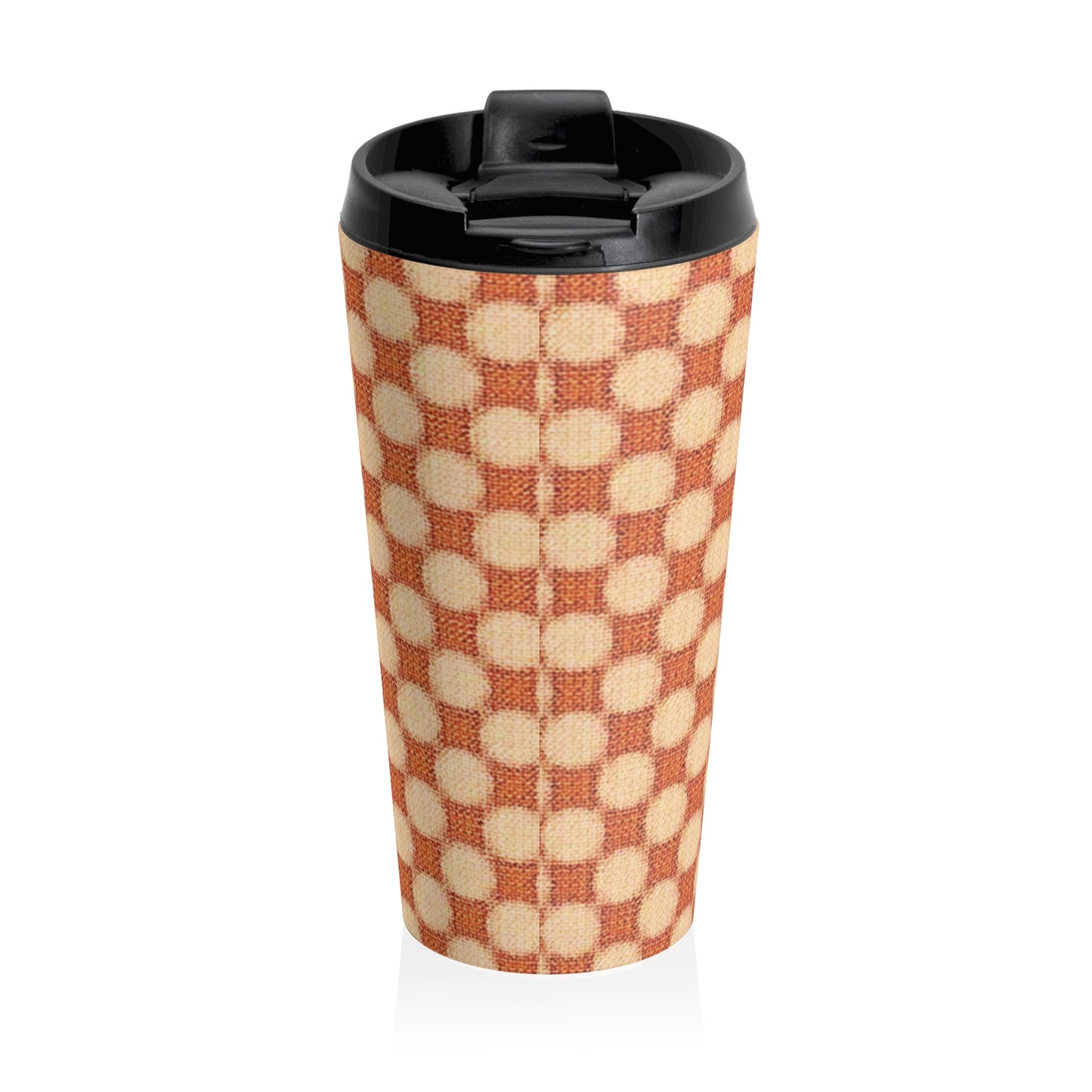 Checkerboard Retro Travel Mug — Vintage Orange Plaid Stainless Steel Tumbler