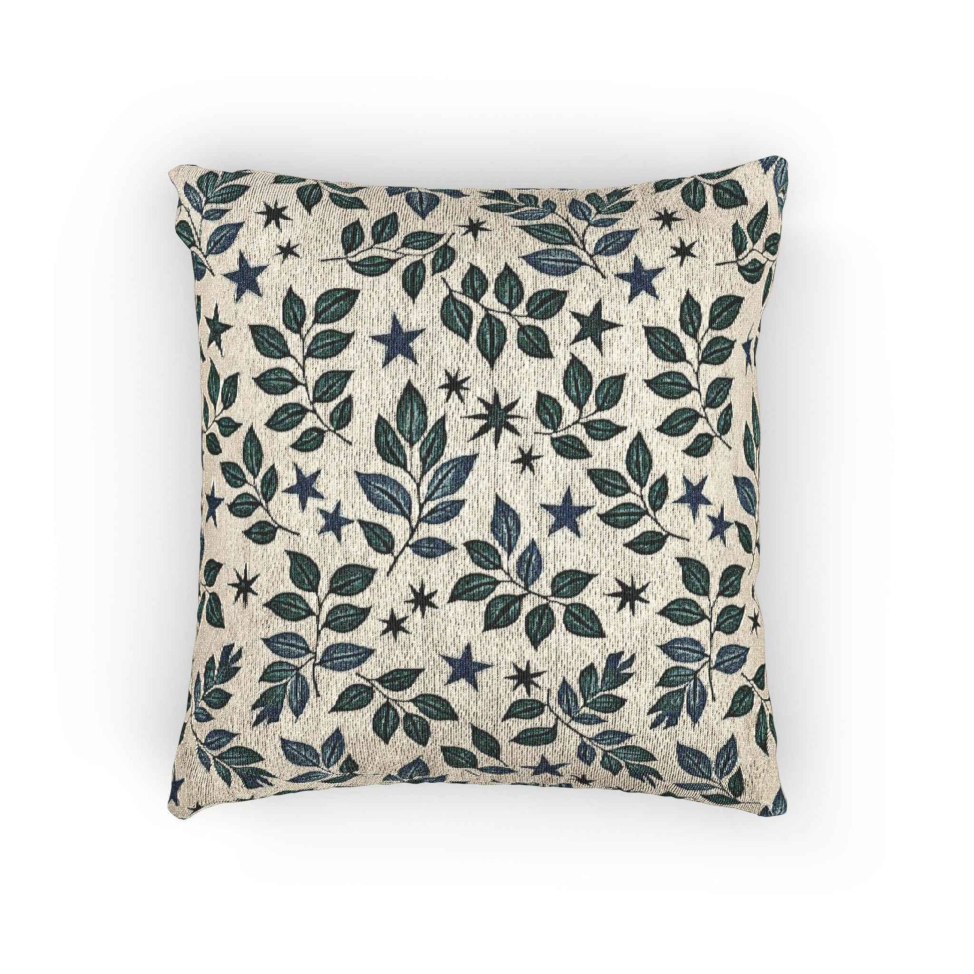 Leaf and Star Pattern Woven Pillow | Botanical Throw Cushion