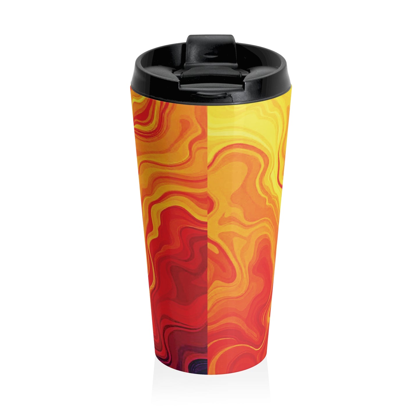 Sunset Swirl Stainless Steel Travel Mug — Insulated Orange & Yellow Marble Drink Tumbler