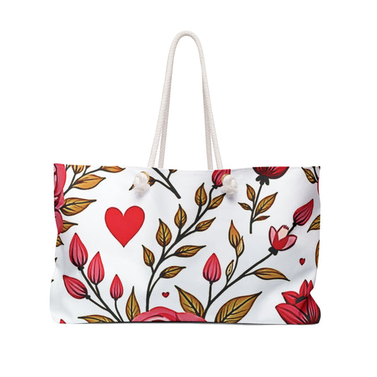 Floral Heart Pattern Weekender | Romantic Doodle Travel Tote | Busy Mom Bag | Mother Gift