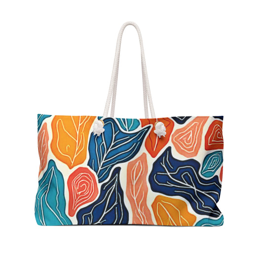 Colorful Abstract Leaves Weekender Bag | Beach Tote| Large Tote Bag| Everyday mom bag| Mom carry on bag| Mom carry on bag