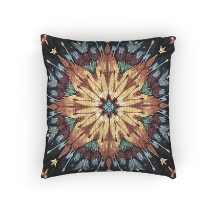 Geometric Starburst Mandala Woven Pillow | Boho Home Decor, Kilim Style