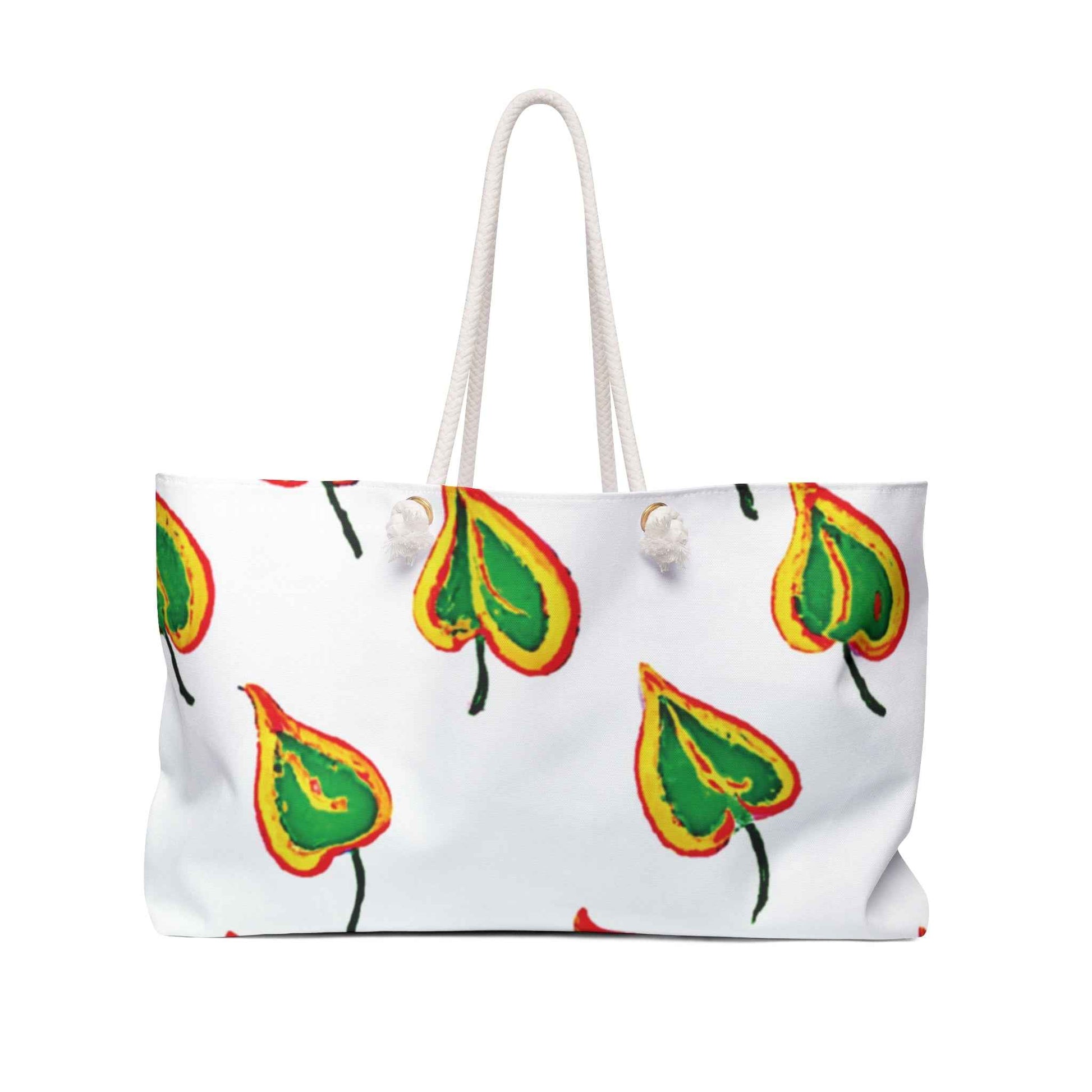 Green Heart Leaf Weekender Bag | Hand-Painted Botanical Pattern