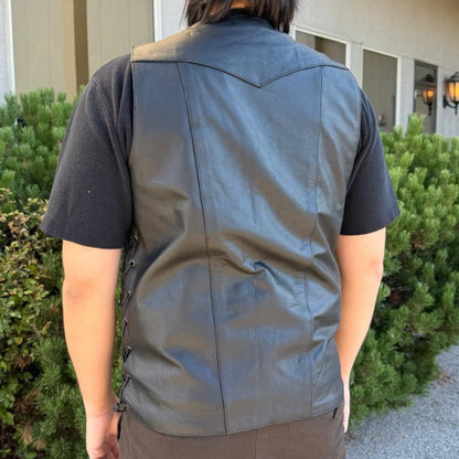 Open Road Men's 10 Pocket Leather Vest | Genuine Cowhide Vest