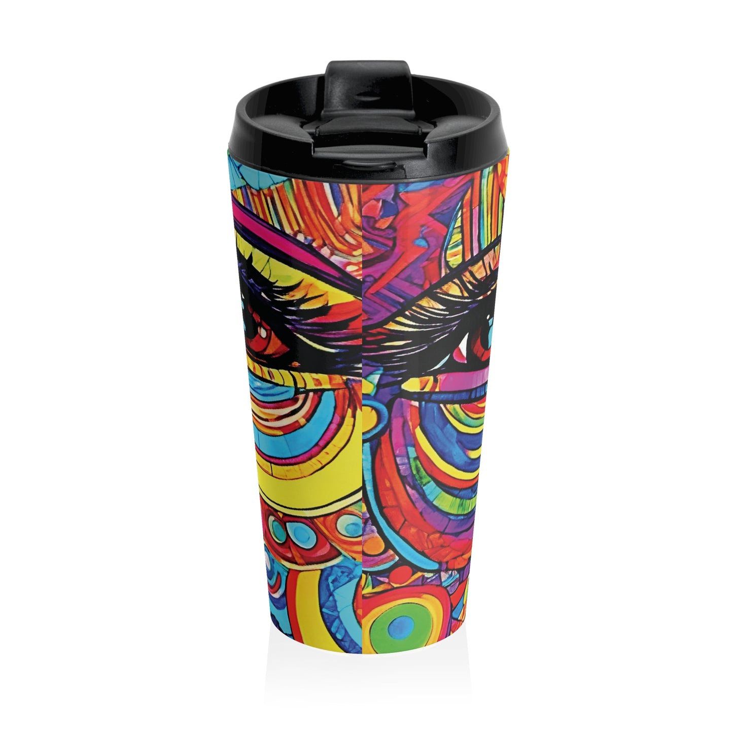 Colorful Abstract Face Travel Mug — Vibrant Psychedelic Stainless Steel Tumbler