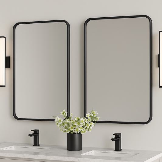 Ondelle Rounded Rectangle Bathroom Mirror — Slim Metal Frame, 4 Sizes