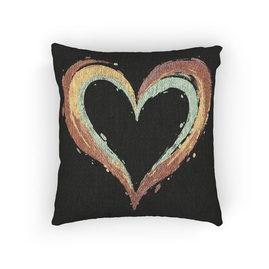 Painted Heart Pillow | Woven Decorative Pillow, Boho Heart Throw Pillow