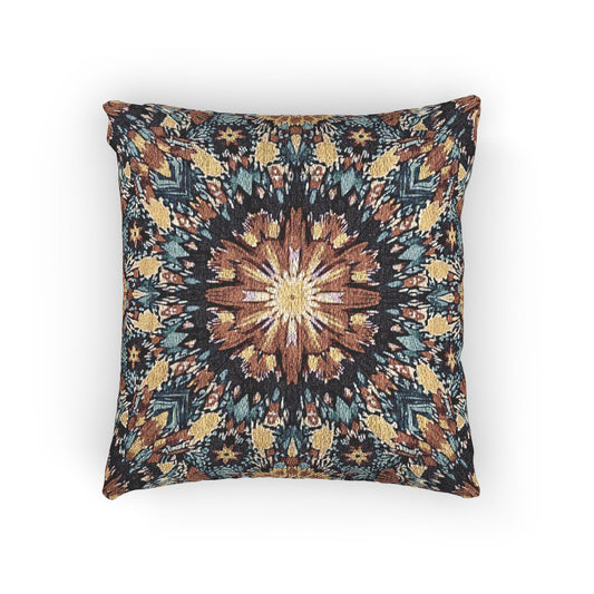 Geometric Mandala Woven Pillow | Boho Mosaic Throw Pillow