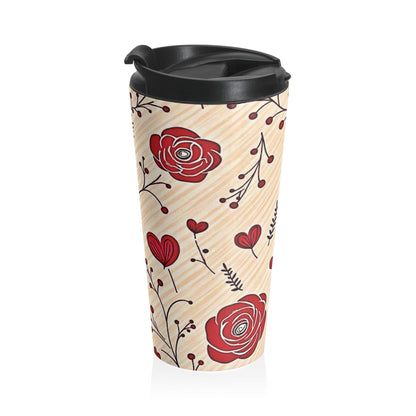 Red Rose Floral Travel Mug | Stainless Steel Tumbler - AURABAGS SHOP