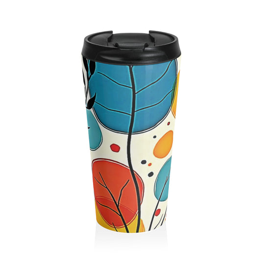 Colorful Leaf Pattern Stainless Steel Travel Mug | Floral Abstract Tumbler