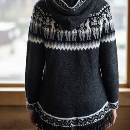 Women Cardigan Black Alpaca Sweater
