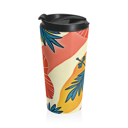 Tropical Palm Leaves Travel Mug | Floral Hibiscus Stainless Steel - AURABAGS SHOP