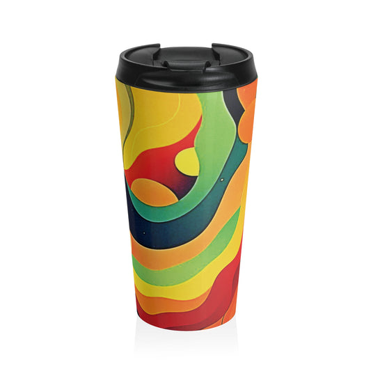 Retro Abstract Stainless Steel Travel Mug — Colorful Psychedelic Wave Design