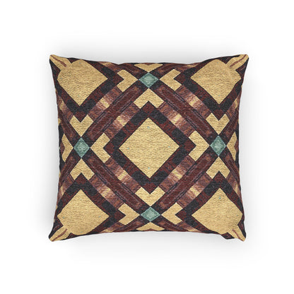 Woven Pillow — Geometric Boho Throw Pillow with Warm Earth Tones