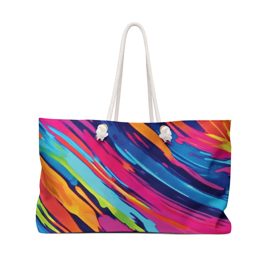 Abstract Neon Paint Swirl Weekender Bag | Colorful Travel Tote | Large Tote Bag