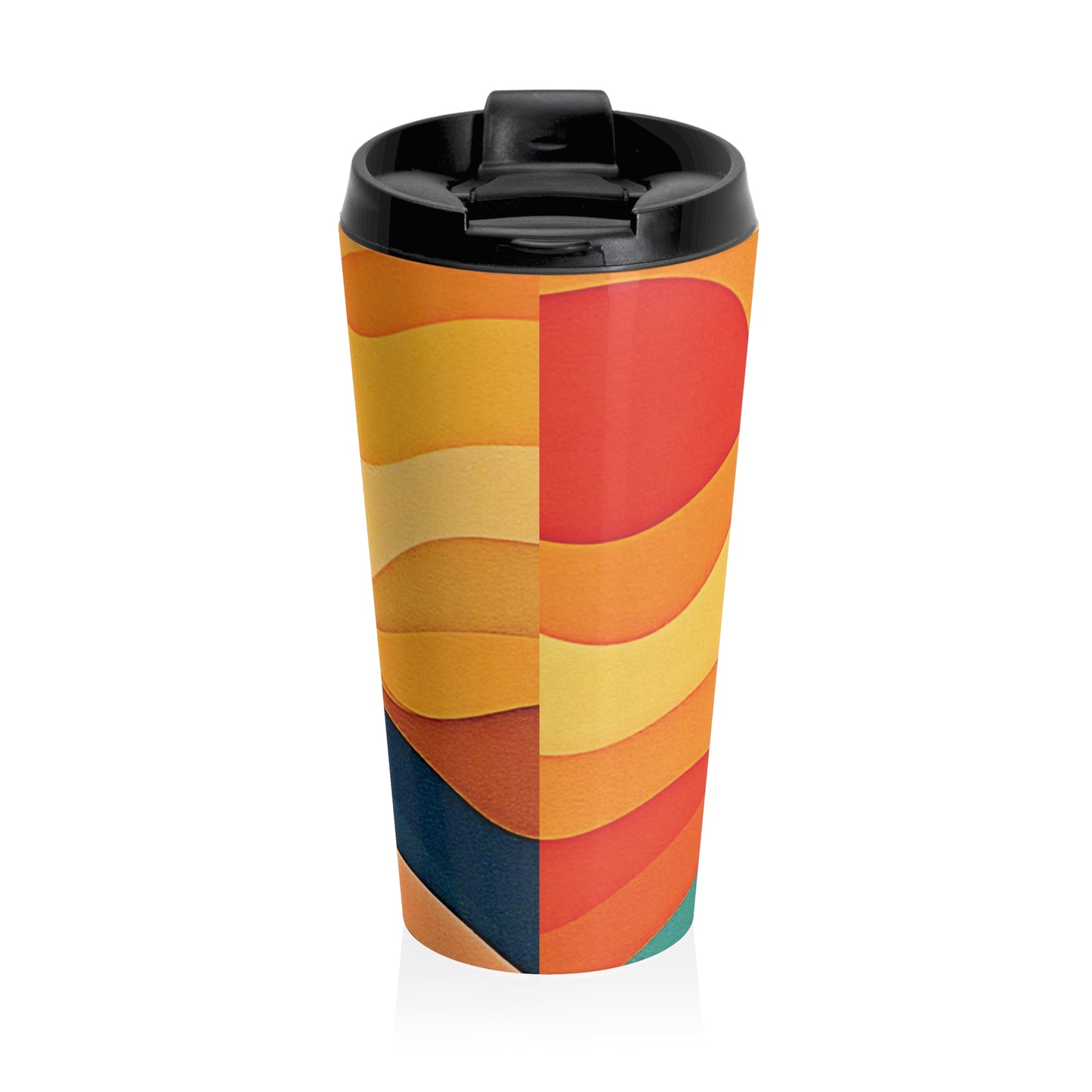 Sunset Waves Stainless Steel Travel Mug — Abstract Retro Orange & Yellow Design