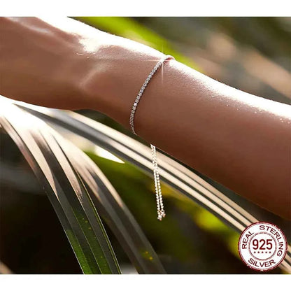 Sterling Silver CZ Tennis Bracelet – 14K Gold Plated Adjustable