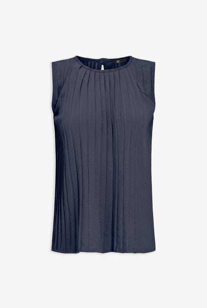 Women's Pleated Crew-Neck Sleeveless Top