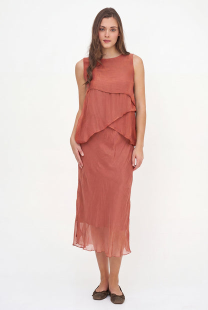 Women's Woven Sleeveless Top, with Petal-Detailed Front Panels, a Crew-Neckline & a Button Detail At The Back Collar