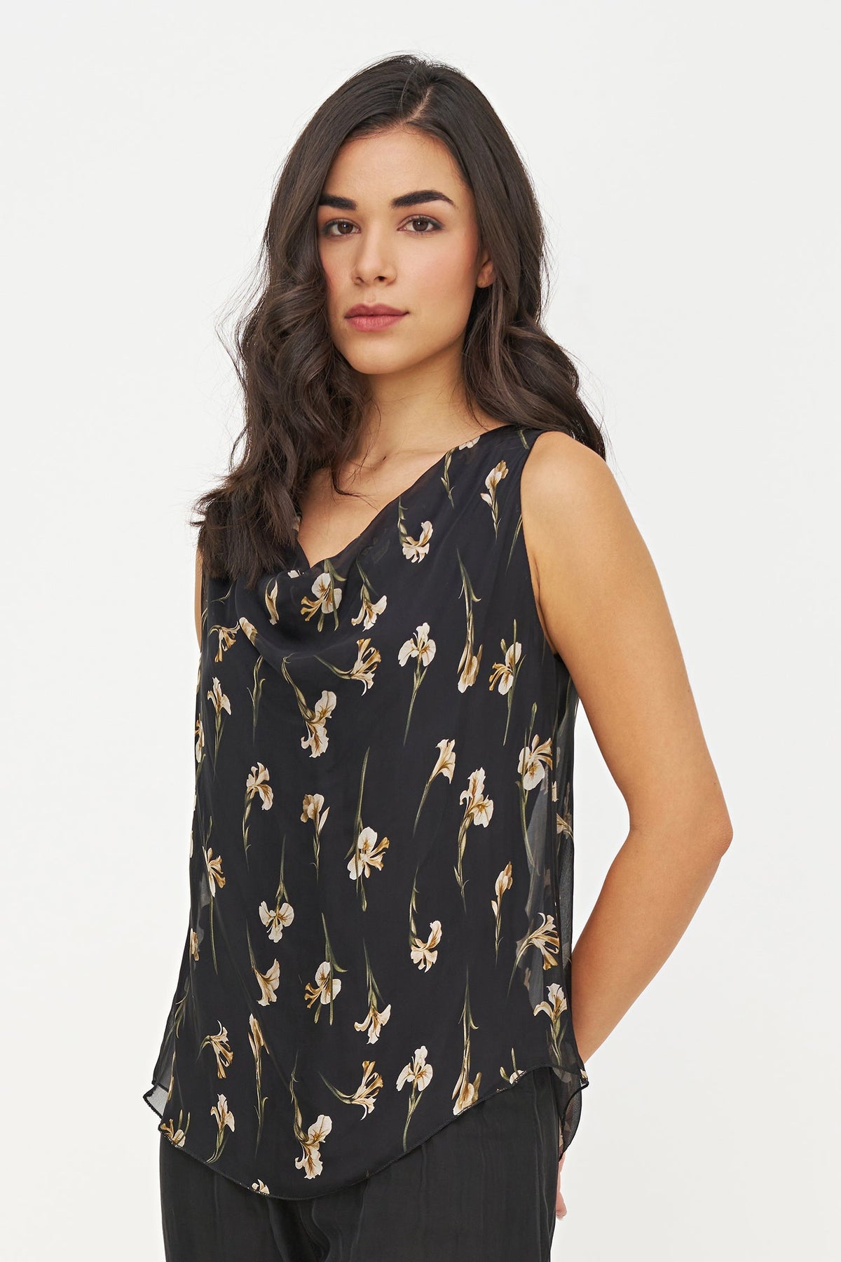Women's Woven Printed Cowl-Neck Sleeveless Top